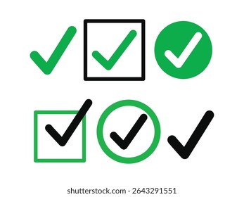 Check box icon with correct, accept checkmark icons tick box checked. Approve symbol.