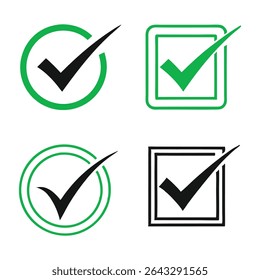 Check box icon with correct, accept checkmark icons tick box checked. Approve symbol.