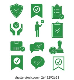 Check box icon with correct, accept checkmark icons tick box checked. Approve symbol.