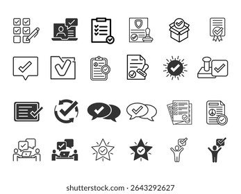 Check box icon with correct, accept checkmark icons tick box checked. Approve symbol.