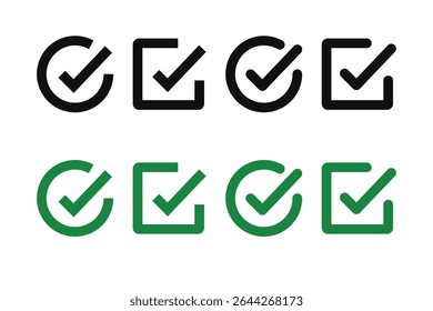 ícone de caixa de seleção com correto, aceitar ícones de marca de seleção caixa de verificação verde, quadro de círculo da lista de verificação - símbolo de caixa de seleção sinal.