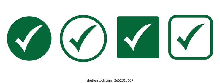 Marque la casilla de verificación con el icono correcto, acepte los iconos de marca de verificación. Aprobar símbolo. Diseño de Vector de icono de marca de verificación. Icono de marca de verificación verde. Símbolo de garrapata verde. Icono de comprobación de Vector.