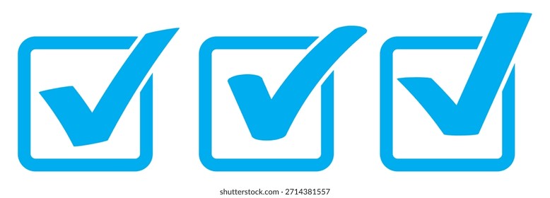 Marque la casilla de verificación con el icono correcto, acepte los iconos de marca de verificación. Aprobar símbolo. Diseño de Vector de icono de marca de verificación. Icono de marca de verificación azul. Símbolo de garrapata azul. Vector