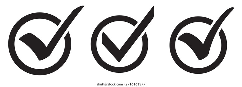 Icono de la casilla de verificación con correcto, acepte los íconos de la marca de verificación Círculo de la lista de verificación Marco - signo del símbolo de la Casilla de verificación. Icono de marca de verificación verde en un cuadro.