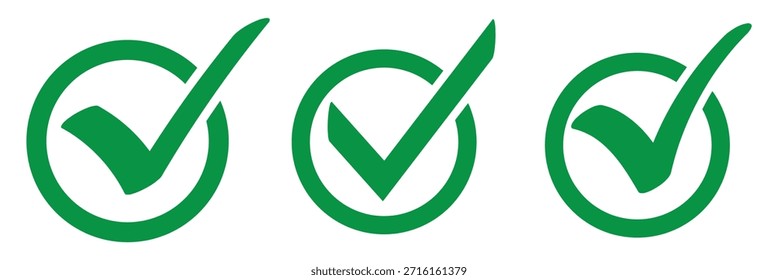 Icono de la casilla de verificación con correcto, acepte los íconos de la marca de verificación Círculo de la lista de verificación Marco - signo del símbolo de la Casilla de verificación. Icono de marca de verificación verde en un cuadro.