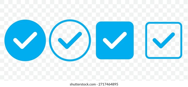 Marque la casilla de verificación con el icono correcto, acepte los iconos de marca de verificación. Aprobar símbolo. Diseño de Vector de icono de marca de verificación. Icono de marca de verificación azul. Símbolo de garrapata azul. Icono de comprobación de Vector