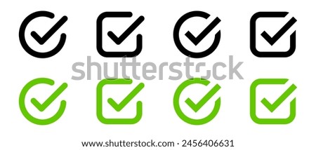 check box icon with correct, accept checkmark icons green tick box, check list circle frame - checkbox symbol sign. check mark box square frame	
