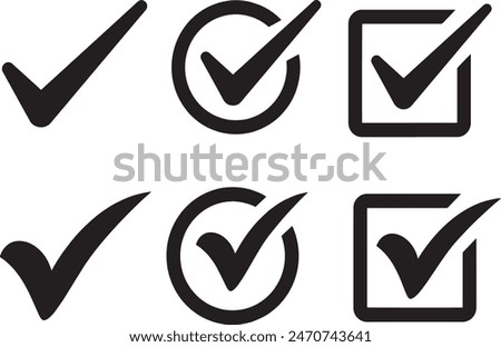 Check box icon with correct, accept checkmark icons tick box checked. Approve symbol.