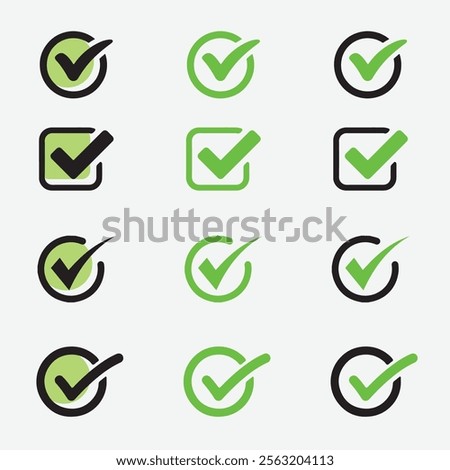 check box icon with correct, accept checkmark icons green tick box, check list circle frame, checkbox symbol sign. check mark box square frame