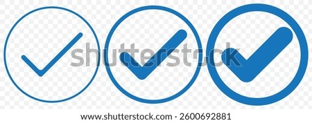 Check box icon with correct, accept checkmark icons green tick box, check list circle frame - checkbox symbol sign. check mark box square frame. blue checkmark icon set Blue tick mark icon vector set.