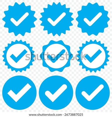 check box icon with correct, accept checkmark icons Blue tick box, check list circle frame - checkbox symbol sign. check mark box square frame on Transparent Background. EPS 10.
