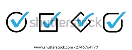 Check box icon with correct, accept checkmark icons tick box checked. Approve symbol. Check mark icon vector design. Blue check mark icon. Blue tick symbol. Vector check icon.
