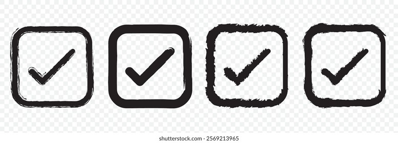 check box icon with correct with different line width. approved symbol. accept checkmark icons green tick box, check list square frame sign. eps 10.