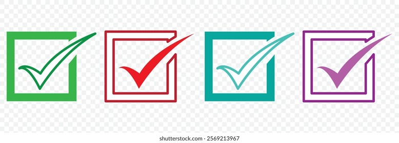 check box icon with correct with different line width. approved symbol. accept checkmark icons green tick box, check list square frame sign. eps 10.