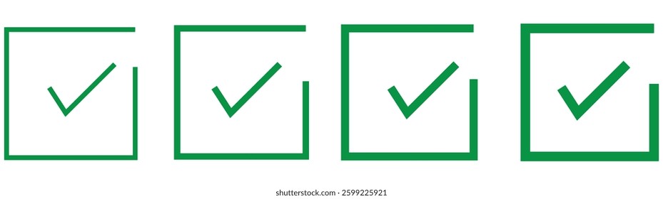 check box icon with correct with different line width. approved symbol. accept checkmark icons green tick box, check list square frame sign.