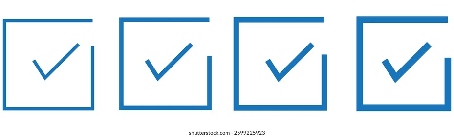 check box icon with correct with different line width. approved symbol. accept checkmark icons green tick box, check list square frame sign.