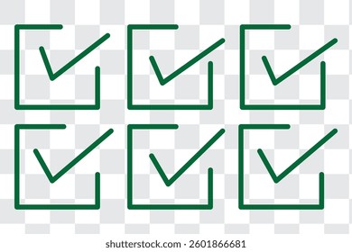check box icon with correct with different line width. approved symbol. accept checkmark icons green tick box, check list square frame sign.