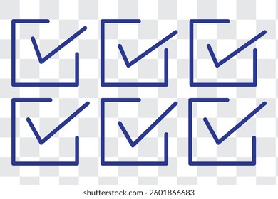 check box icon with correct with different line width. approved symbol. accept checkmark icons green tick box, check list square frame sign.