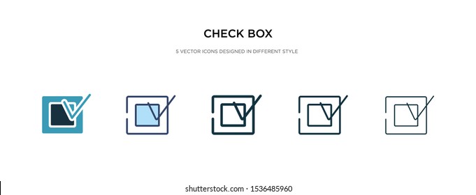 check box icon in different style vector illustration. two colored and black check box vector icons designed in filled, outline, line and stroke style can be used for web, mobile, ui