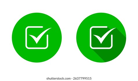 Check box icon with long shadow. Checkmark, tick sign symbol