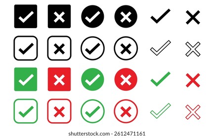 Check box icon with right and wrong buttons and yes or no checkmark icons vector illustration on white background
