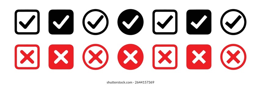 check box icon with right and wrong buttons and yes or no checkmark icon. Checkmark and x mark icon. vector illustration eps 10