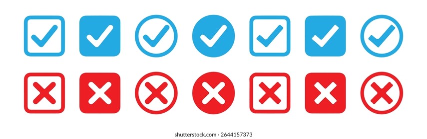 check box icon with right and wrong buttons and yes or no checkmark icon. Checkmark and x mark icon. vector illustration eps 10