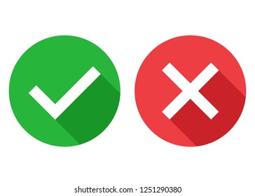 Check box icons set, green and red isolated on white background, vector illustration.