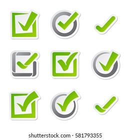 Check box icons of vote mark sign choice yes symbol and correct design right agreement voting form button question choose success graphic vector illustration.