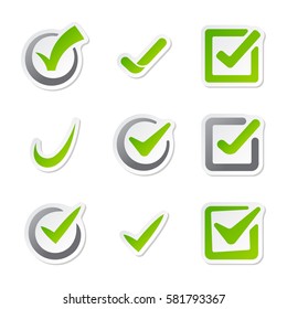 Check box icons of vote mark sign choice yes symbol and correct design right agreement voting form button question choose success graphic vector illustration.