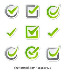Check box icons of vote mark sign choice yes symbol and correct design right agreement voting form button question choose success graphic vector illustration.