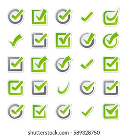 Check box icons of vote mark sign choice yes symbol and correct design right agreement voting form button question choose success graphic vector illustration.