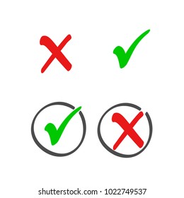 Check box list icons set, color red and green marks isolated on white background. Vector illustration