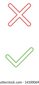 Check box list icons set, green and red isolated on white background, vector illustration.