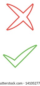 Check box list icons set, green and red isolated on white background, vector illustration.