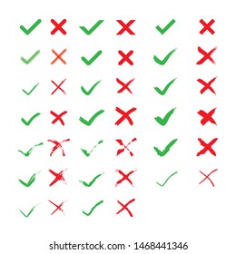 Check box list icons set, green and red isolated on white background, vector illustration