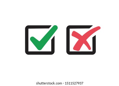 Check Box List Icons Set, Green And Red Isolated On White Background, Vector Illustration.