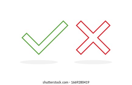 Cuadro de verificación iconos de lista, color verde y rojo aislado en fondo blanco. Sí y No. Ilustración vectorial.