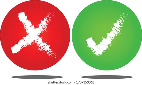 Markieren Sie die Markierungssymbole Set, grün und rot einzeln auf weißem Hintergrund, Vektorillustration.