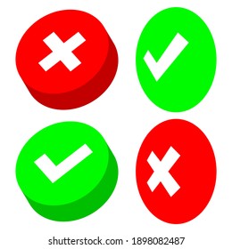 Check box list icons set, green and red isolated on white background, vector illustration.