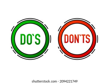 Check box list icons set, green and red, yes or no, dos or donts isolated on white background. Vector illustration.