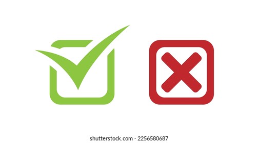 Check box list icons set, green and red isolated on white background, vector illustration.