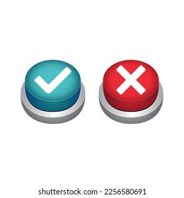 Marque el conjunto de iconos de la lista de cuadros, verde y rojo aislado en fondo blanco, ilustración vectorial.