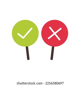 Check box list icons set, green and red isolated on white background, vector illustration.