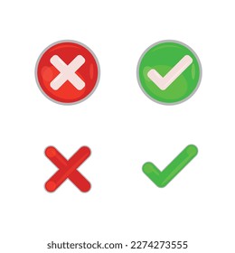 Check box list icons set, green and red isolated on white background. Modern Check Mark Icons. Vector illustration. Check marks. Simple yes and no symbols icon element. Checkmark symbol accepted and r