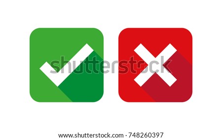 Check box list icons set, green and red isolated on white background, vector illustration.