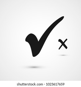 Check box list icons tick and cross, black marks. Isolated vector illustration