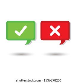 Check box list icons true and false set, green and red isolated on white background.