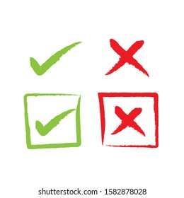 Check box list icons true and false set, green and red isolated on transparent background.