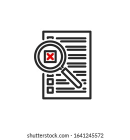 check box list page with magnifier glass outline flat icon. Single quality outline logo search symbol for web design mobile app. Thin line design logo sign Loupe lens icon isolated on white background